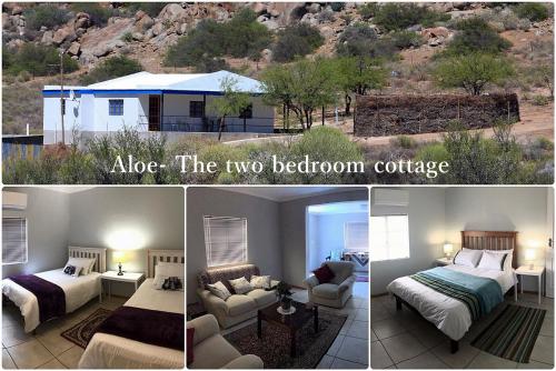 a collage of four pictures of a hotel room at Middelkraal Accommodation in Garies