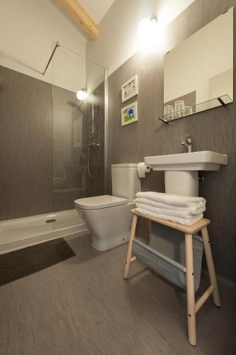 a bathroom with a sink and a toilet and a shower at Casa das Landras in Chantada