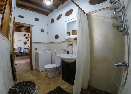 a bathroom with a toilet and a sink and a shower at Casa Rural La Casa Baja in Santa Lucía