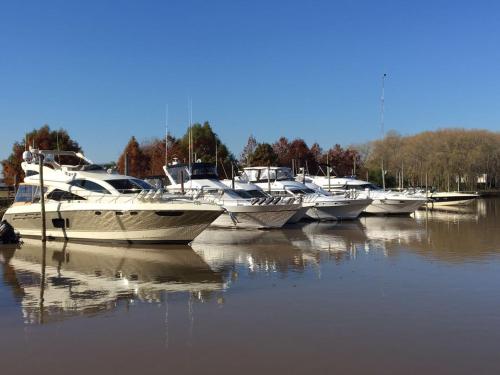 a group of boats are docked in the water at Bajos del Paraná in Tigre