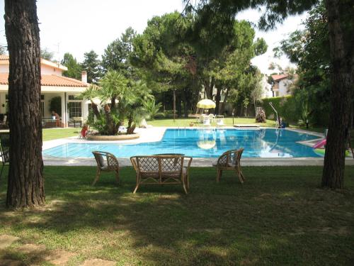 a group of chairs sitting next to a swimming pool at B&B Villa Maria in Montesilvano