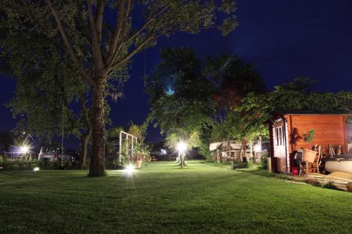 a park at night with a tree and buildings at La Luna nel Parco in Fano