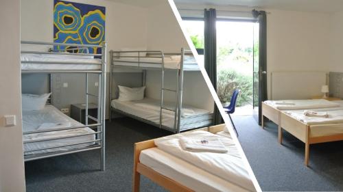 Łóżko lub łóżka piętrowe w pokoju w obiekcie Chillten Bottrop