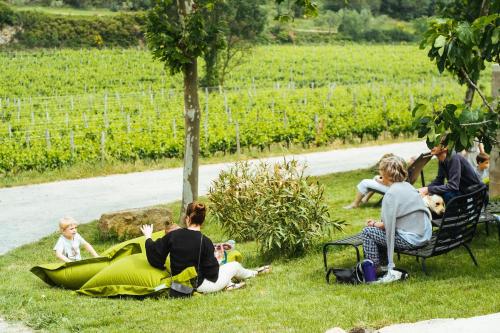a group of people sitting in the grass at Domaine Calmel & Joseph in Montirat