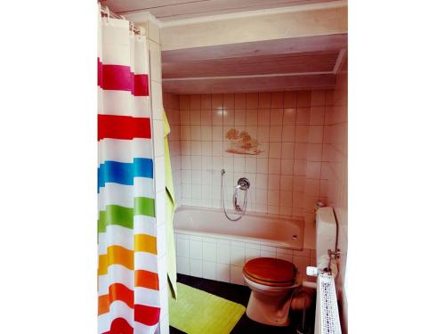ein Badezimmer mit einem WC und einer Badewanne in der Unterkunft Ferienwohnung Trompeter in Hummersen