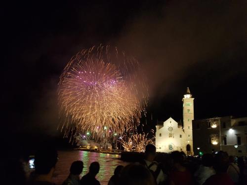 a crowd of people watching a fireworks display in front of a building at Antica Trani in Trani