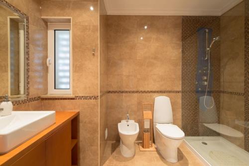 a bathroom with a toilet and a sink and a shower at Arrifana Destination Suites in Aljezur