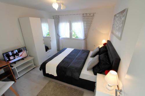 - une chambre avec un lit et une télévision dans l'établissement Apartman Ana, à Otočac