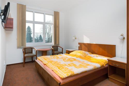 1 dormitorio con cama y ventana en Ubytovani Rico, en Vrchlabí