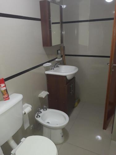 een badkamer met een toilet en een wastafel bij Departamento in Villa Carlos Paz