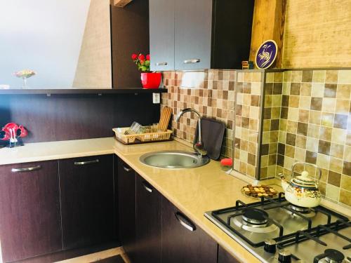 a small kitchen with a sink and a stove at Beautiful Apartment on Atoneli in Tbilisi City