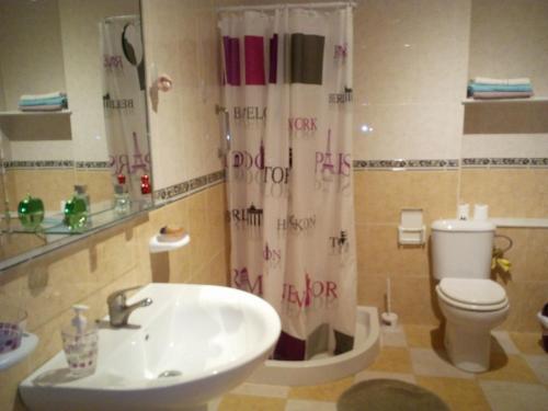 een badkamer met een wastafel en een toilet bij Casa de Mar y Kanela 17 km Granada in Fuente Vaqueros