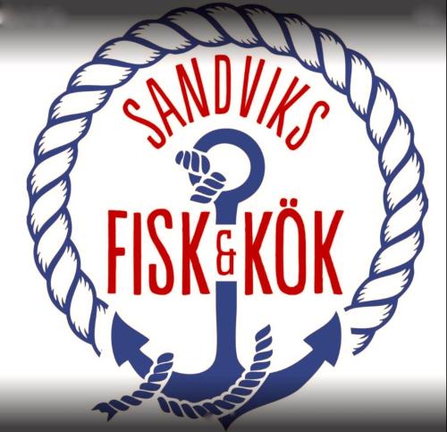 a logo for a seafood team with a hook and a rope at Friesviks Gård in Borgholm