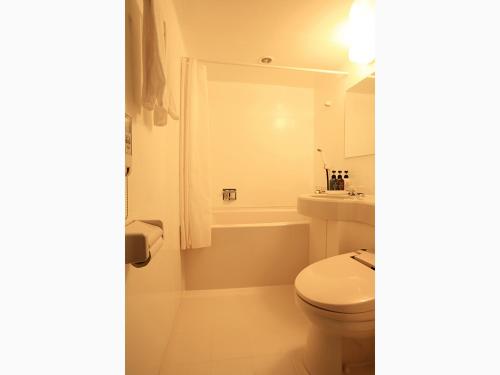 a bathroom with a toilet and a tub and a sink at Smile Hotel Otsu Seta in Otsu