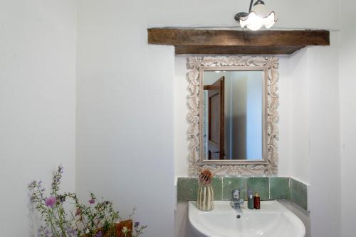 a bathroom with a sink and a mirror at Agriturismo Casa Vecchia in Morcella