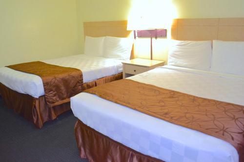 une chambre d'hôtel avec deux lits et une lampe dans l'établissement Passport Inn Niagara Falls, à Niagara Falls