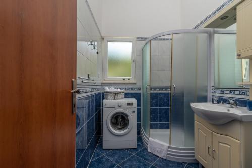 een badkamer met een wasmachine en een wastafel bij Apartments Villa Jelena in Seget Vranjica