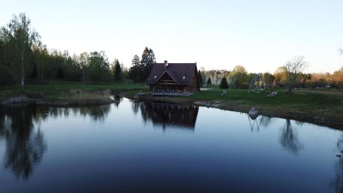 a house sitting on the side of a river at Jaun-Ieviņas in Rauna