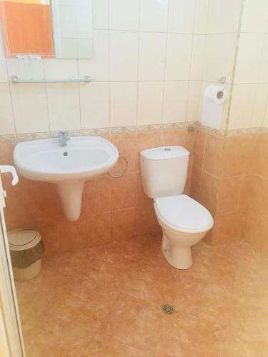 ein Badezimmer mit Toilette und Waschbecken in der Unterkunft Hotel Elmaz in Lozenets