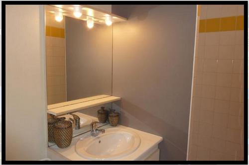 a bathroom with a sink and a mirror at Résidence Les Iles in Pénestin