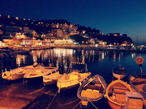 a group of boats docked in a harbor at night at Lodge Rosa in Agropoli