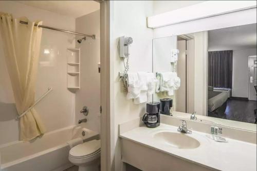 a bathroom with a sink and a toilet and a mirror at Econo Lodge Fort Payne in Fort Payne
