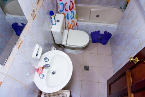 a bathroom with a sink and a toilet and a tub at Brussels apartment in La Paz