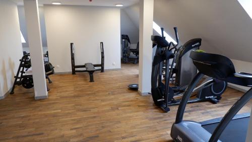 a gym with treadmills and exercise bikes in a room at Leśny Kurort w Gierczynie in Świeradów-Zdrój