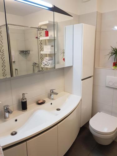 a bathroom with a sink and a toilet at Apartment Maris in Omiš