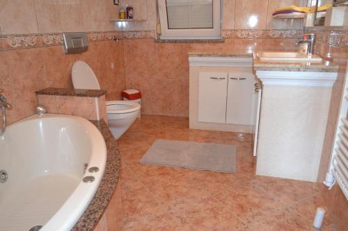 a bathroom with a tub and a toilet and a sink at Apartman Ika Umag in Umag