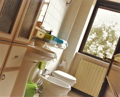 ローマにあるB&B Roma Nord 311のバスルーム(トイレ、洗面台付)、窓が備わります。