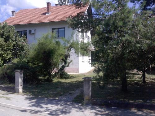 een wit huis met een boom ervoor bij Random Room in Zagreb