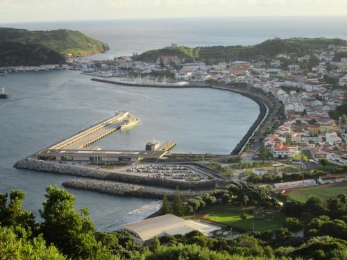 an aerial view of a harbor with a marina at Residência Machado in Horta