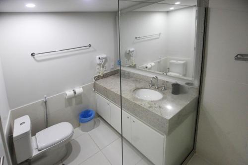 a bathroom with a toilet and a sink at Apto Itaipava Granja Brasil in Itaipava