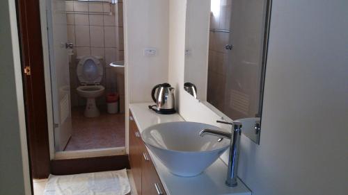 a bathroom with a sink and a toilet at 168 Living Water in Dongshi
