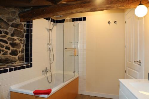 a bathroom with a shower and a bath tub at Pazo de Chaioso Ribeira Sacra in Maceda