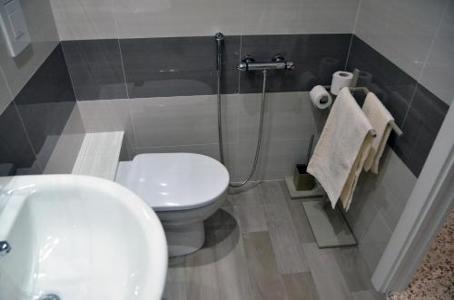 a bathroom with a toilet and a shower and a sink at Le Sculture B&B in Cosenza