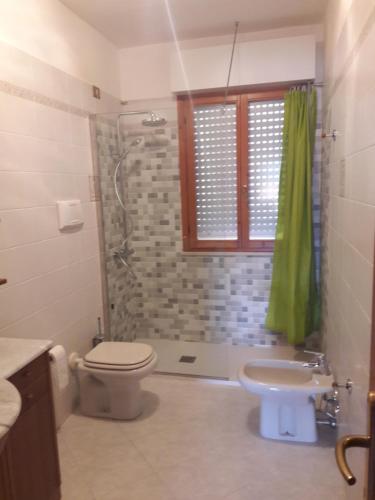 a bathroom with a shower and a toilet and a sink at camera zona policlinico/università in Monserrato