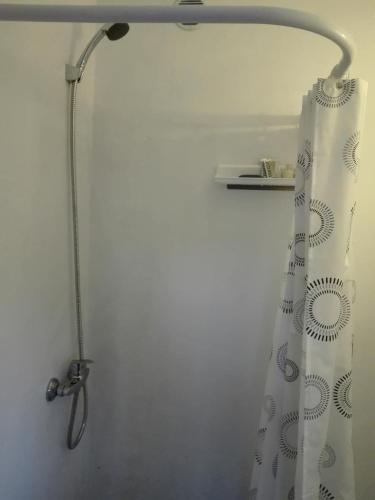 a shower with a shower curtain in a bathroom at Bluetres B&B in Balneario Buenos Aires