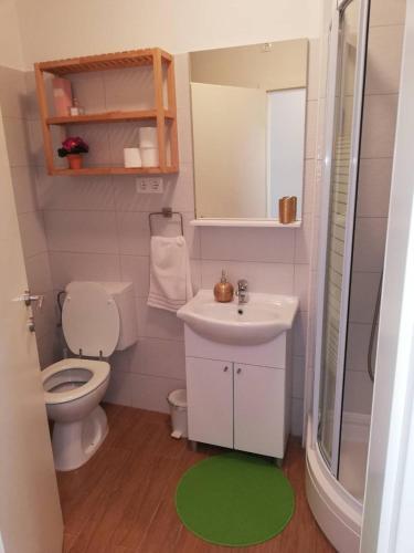 a small bathroom with a toilet and a sink at Marula Apartment in Račišće