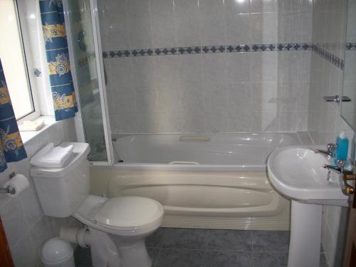a bathroom with a toilet and a tub and a sink at Seashore Lodge Guesthouse in Galway
