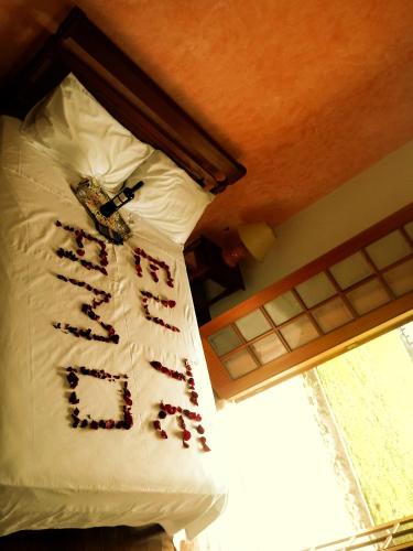a bed with a bunch of bugs on it at Pousada das Palmeiras in Camanducaia