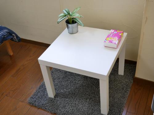 a white table with a potted plant on it at Guest House Twenty-Seven 27 in Osaka