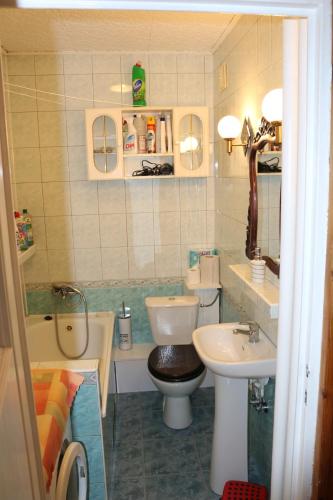 a small bathroom with a toilet and a sink at Apartament 2-pokojowy in Ustka