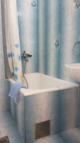 a bathroom with a bath tub and a sink at Apartmani Famelja Jovanovic in Sveti Stefan