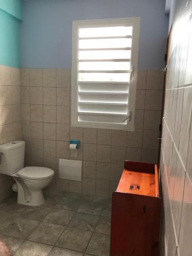 a bathroom with a toilet and a window at L'Escale du Mouillage in Saint-Pierre