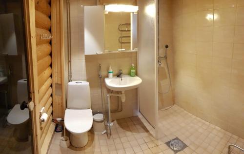 プンカハルユにあるPankkotupa Yrjoのバスルーム(トイレ、洗面台、シャワー付)