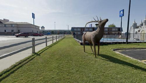 a statue of a deer on the side of a road at Americas Best Value Inn Wall in Wall