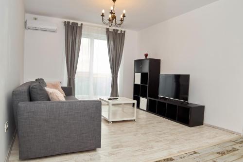 a living room filled with furniture and a tv at Denisa Apartamente in Otopeni