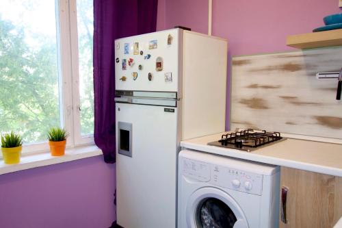 モスクワにあるKvartiraSvobodna - Apartaments Belorusskaya 2Roomのキッチン(冷蔵庫、洗濯機付)